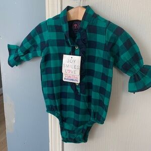 Ruffle Butts navy & emerald ruffle bodysuit NWT